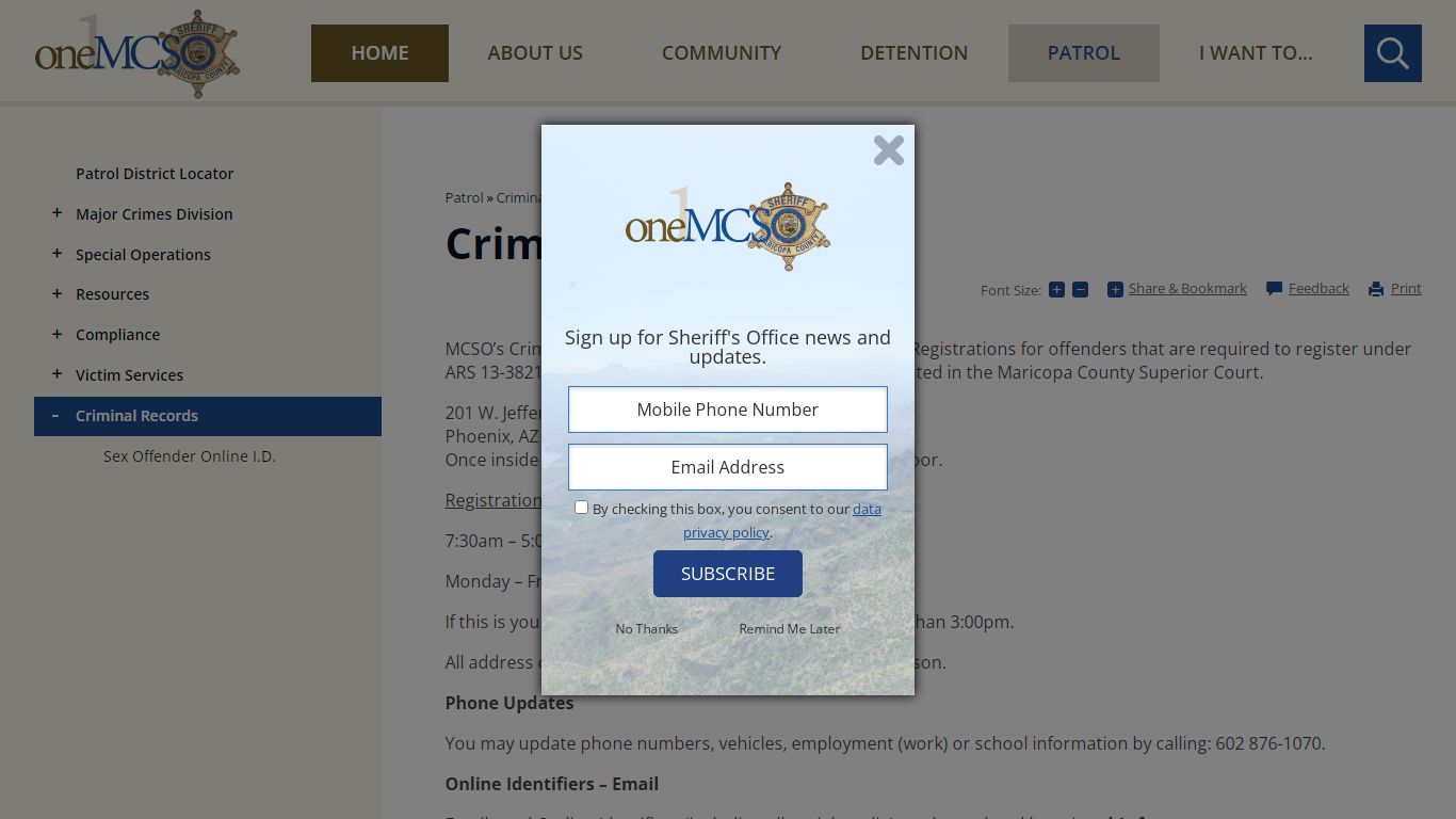 Criminal Records | Maricopa County Sheriff's Office